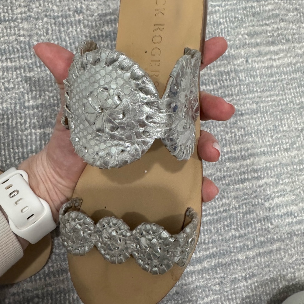 Jack Rogers Silver Metallic Leather Sandals - Picture 6 of 7